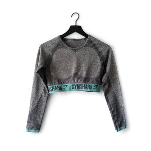 Gymshark Long Sleeve Cropped Top Gray Seamless Logo Band XS/S
